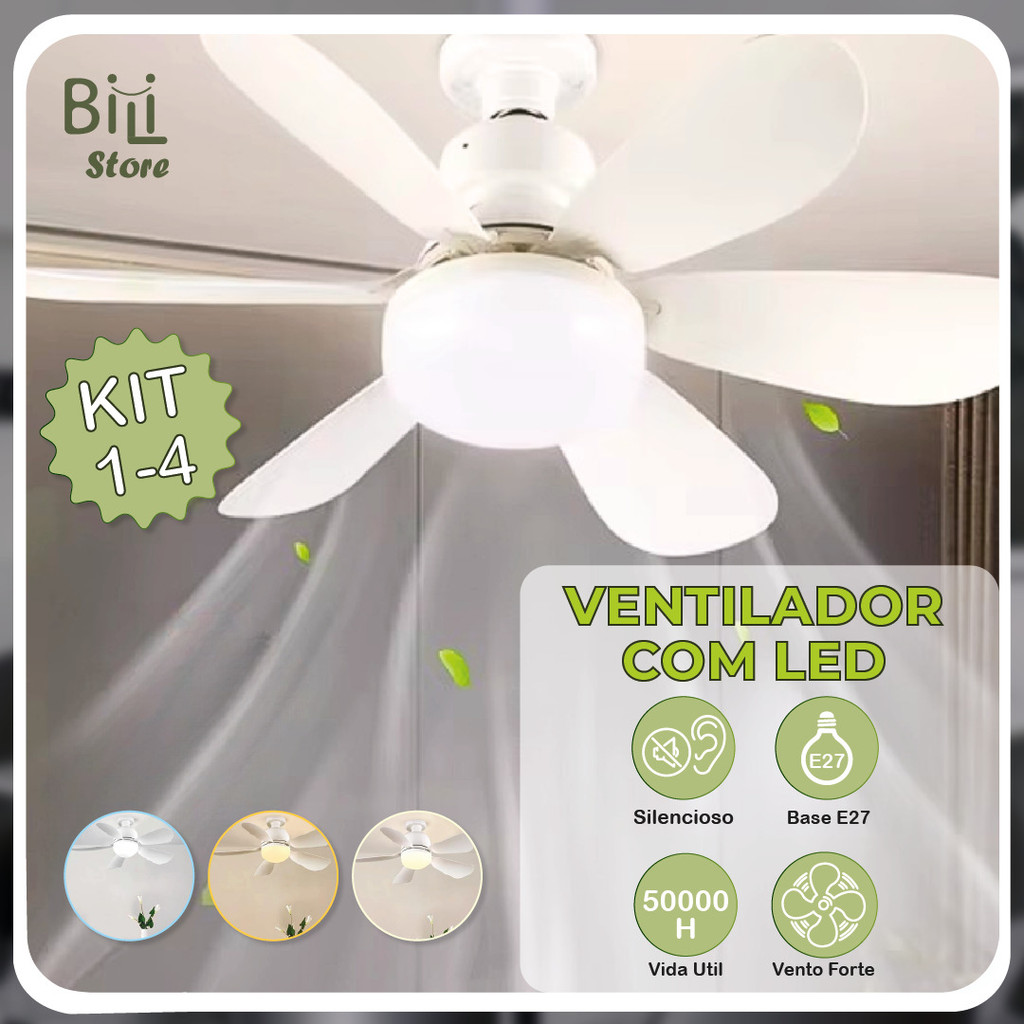 Ventilador de Teto PRO 80W ou 60W Super LED Lâmpada E27 Controle Remoto Luminária Economica de Energia 6 lâminas Bivolt