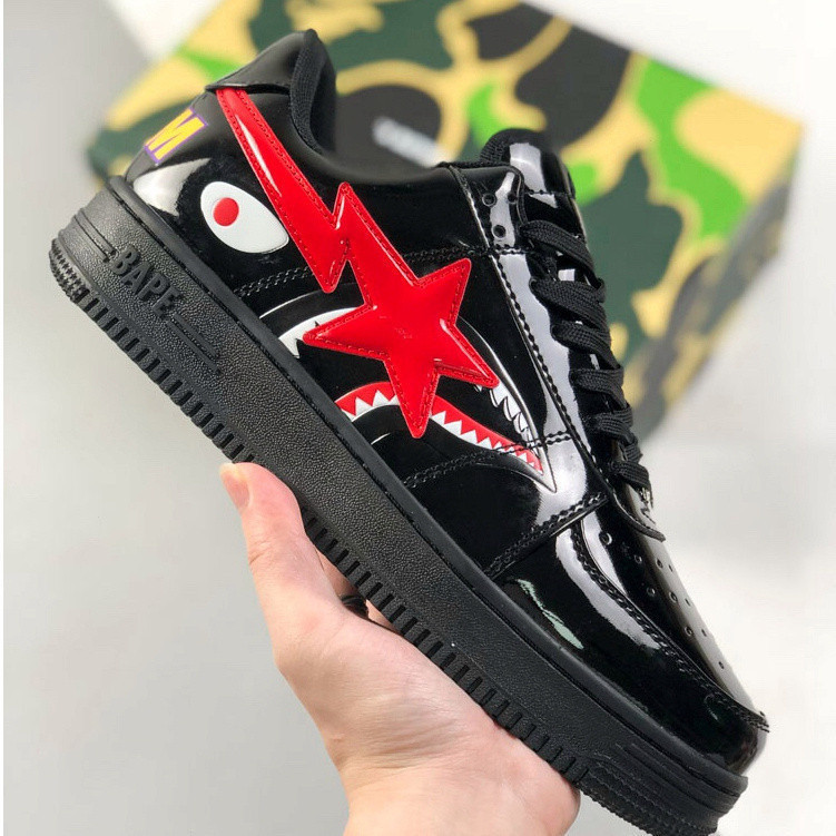 Bape Sta Preto Ortopedia Vermelho Baixa Calçado Lazer Ex7e 