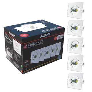 Kit 5 Spot Led Authentic Embutir 5w 3000k Branco Quente 110v/220v Bivolt Ip20 Quadrado Branco Cod: 865020674 Avant