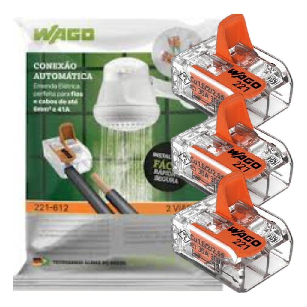 Conector De Emenda Para Chuveiro 6,0mm 41a 2p Wago Pct C/ 3