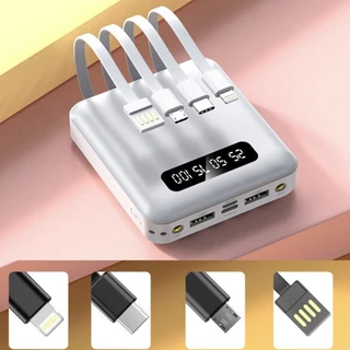 Carregador Portátil 10000mah Com 4 Cabos De Carregamento Rápido LED Banco De Potência Digital