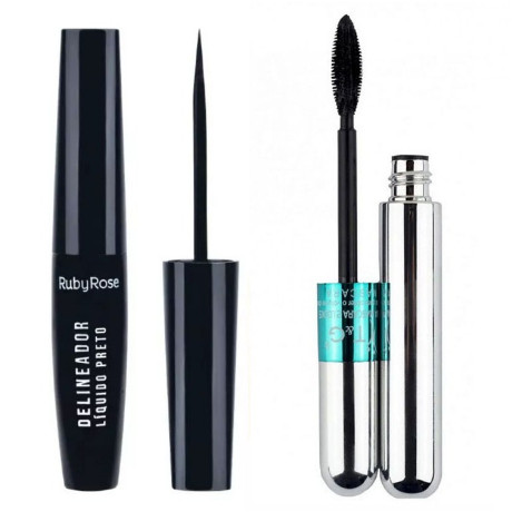 KIT DELINEADOR LIQUIDO PRETO Ruby Rose + RÍMEL 4D MÁSCARA DE CÍLIOS ...