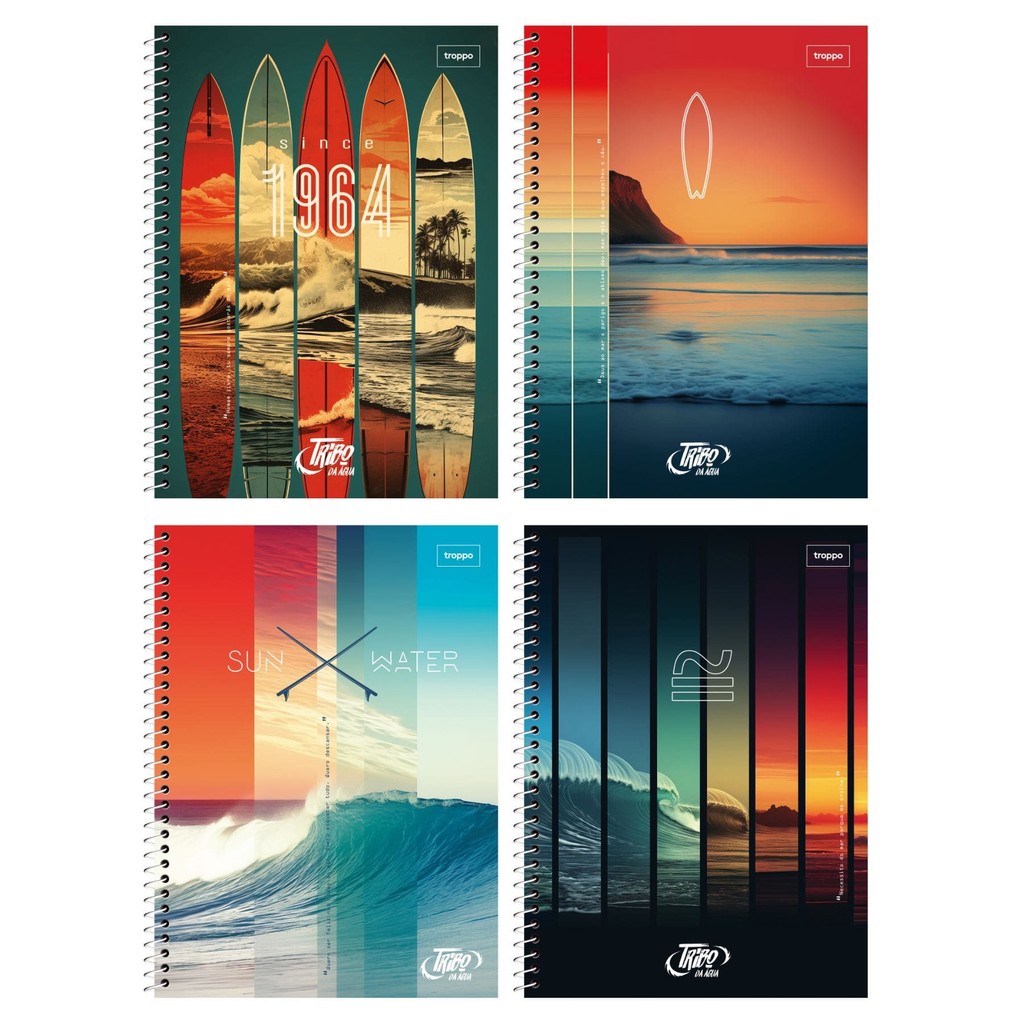 Caderno Universitário 10 Matérias 200 Folhas Surf Tribo da Água Troppo ...