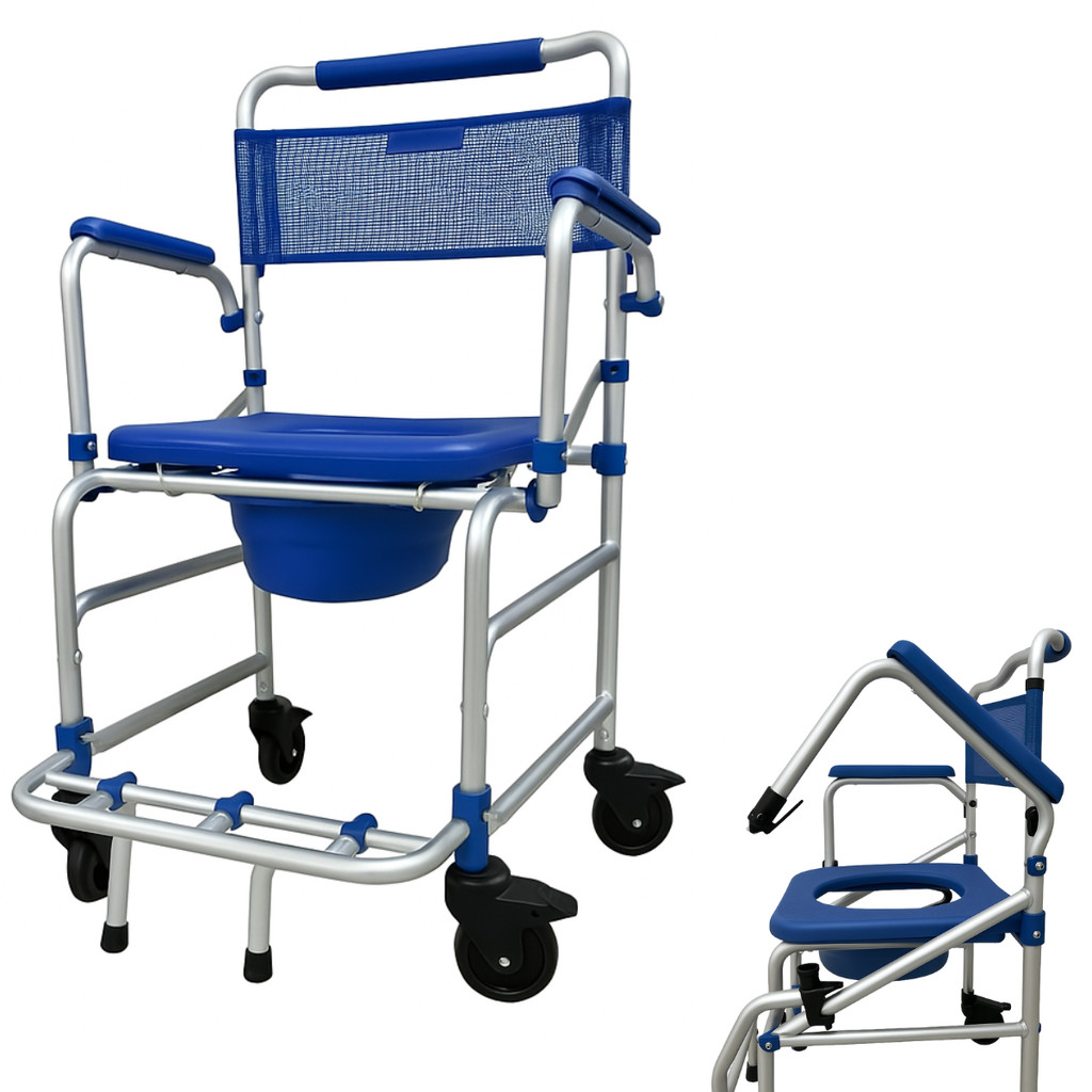 Foto de Cadeira de Banho para Idoso Dobrável Alúminio Braço Rebatível Sanitária Higiênica + Coletor