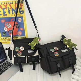 MODIVA Bolsa Transversal Unissex De Grande Capacidade Mochila De Ombro Em Canvas Para Estudantes Presente de Broche