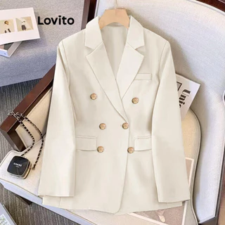 Lovito Blazer elegante liso com botão duplo para mulheres LNL63184