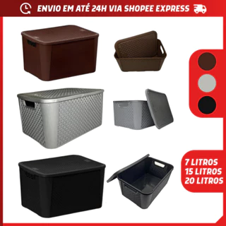 Caixa Organizadora Rattan Preta Cinza Café 7L 15L 20 Litros para Armazenamento e Organização em Oferta na Shopee
