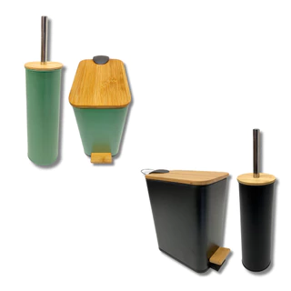 Acessórios Banheiro Lavabo Com Bambu Elegante Moderno Escova Sanitária Lixeira De Pedal 5 Litros