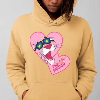 Casaco Moletom Feminino Estampa Coração A Pantera Cor De Rosa Gorro E Bolsos Confortável