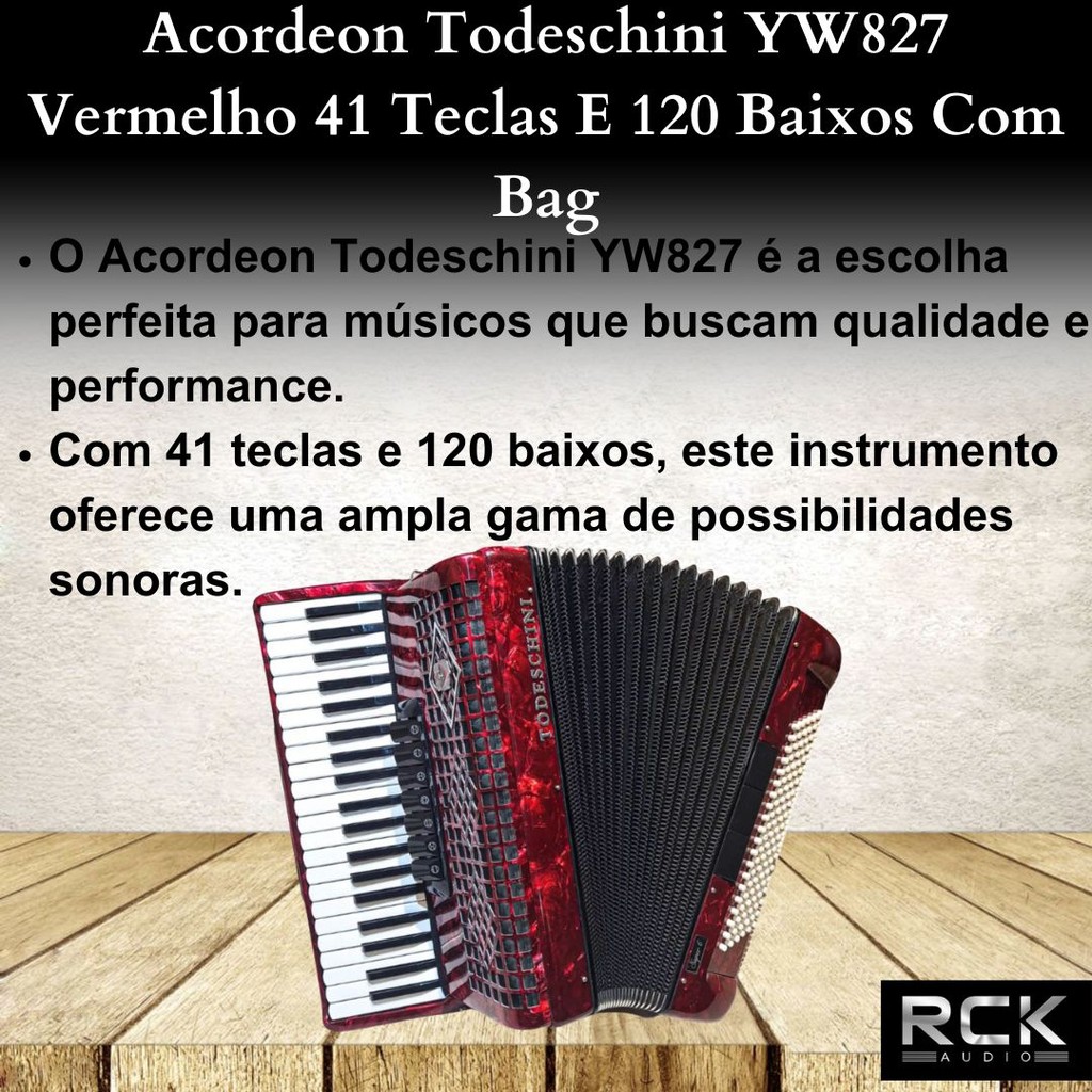 Sanfona Acordeon Todeschini YW827 Vermelho 41 Teclas E 120 Baixos