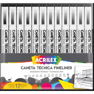 CANETA TECNICA FINELINER ACRILEX 12 UNIDADES PONTILHISMO