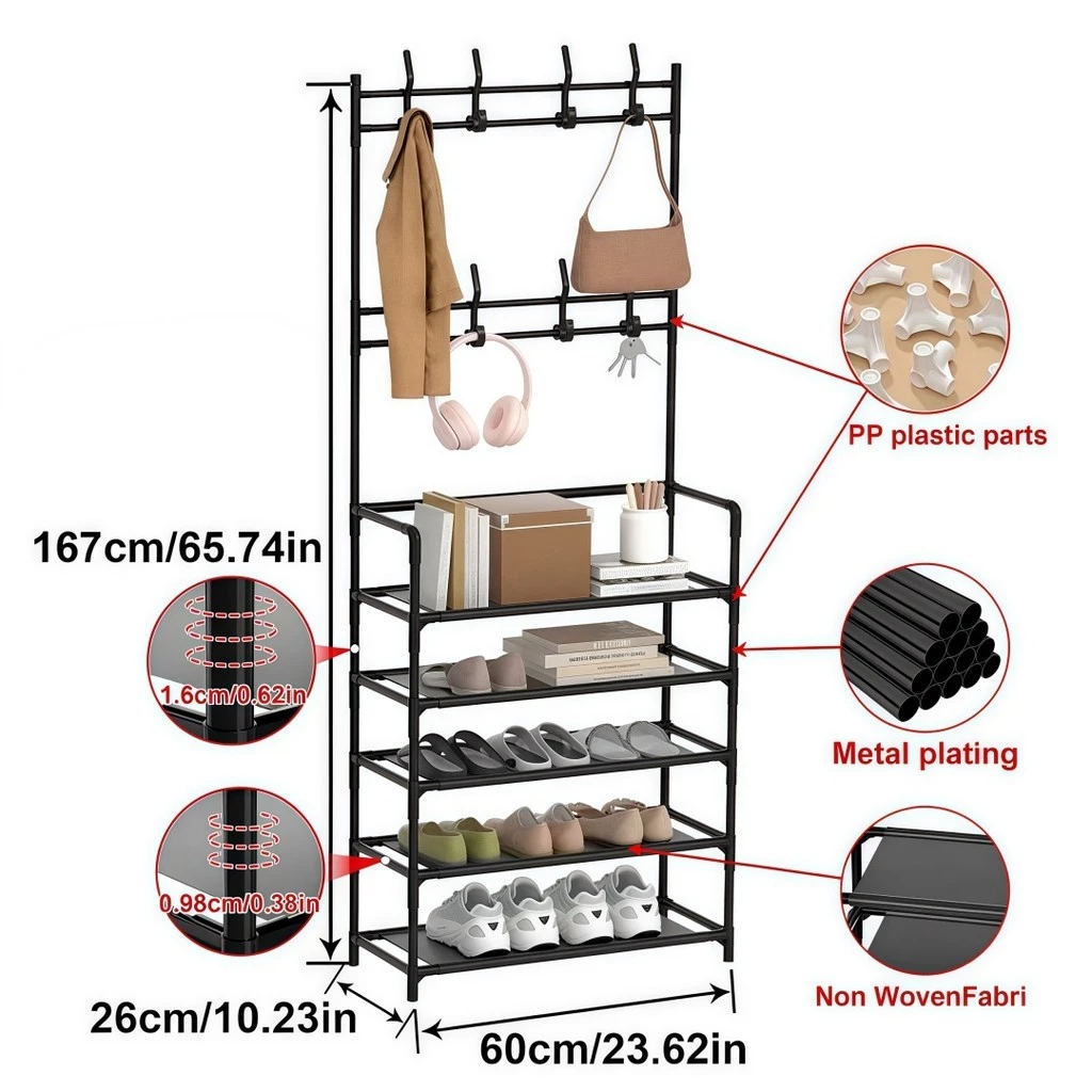 Arara 4/5 Andar Sapateira Organizador Cabideiro Suporte Multiuso Sapato Tenis Roupa Armários TOP&CASA