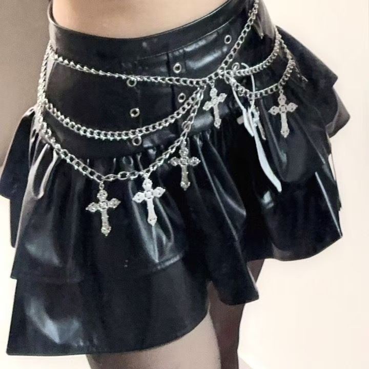 X-LARANJA cruz Multi-camada cinto gótico escuro Y2K Punk cultura asiática novos acessórios femininos casuais