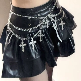 X-LARANJA cruz Multi-camada cinto gótico escuro Y2K Punk cultura asiática novos acessórios femininos casuais