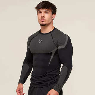 GYMSHARK Camisa Masculina De Manga Comprida Para Fitness Muscular , Nova Blusa Elástica Slim Fit Academia De Treinamento