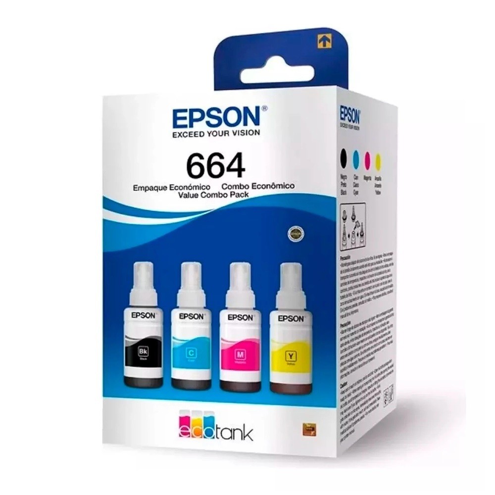 Kit 4 Cores Tinta Epson 664 T664 L200 L220 L355 L365 L375 L396 L455 L495 L555 L1300 4x70ml