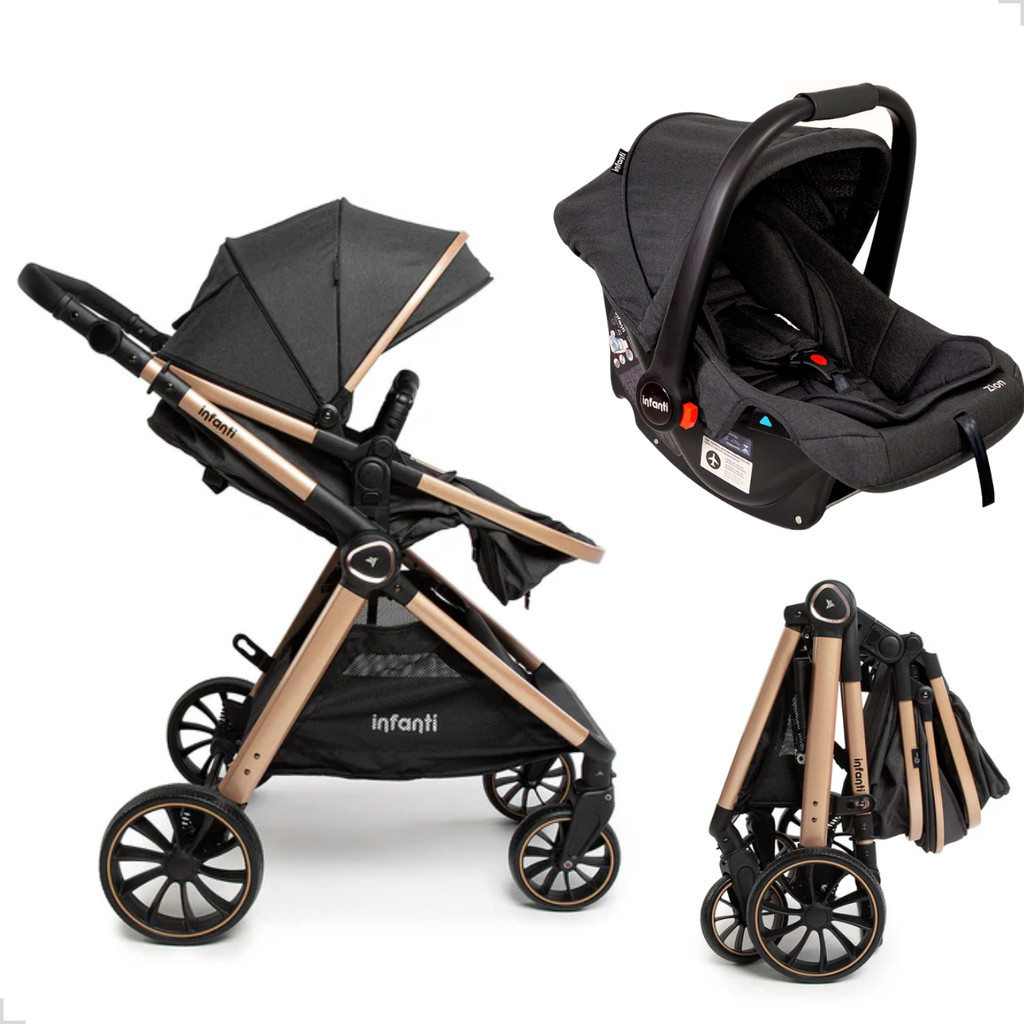 Carrinho de Bebê Com Bebê Conforto Duo Preto/Bronze 3 em 1 | Shopee Brasil
