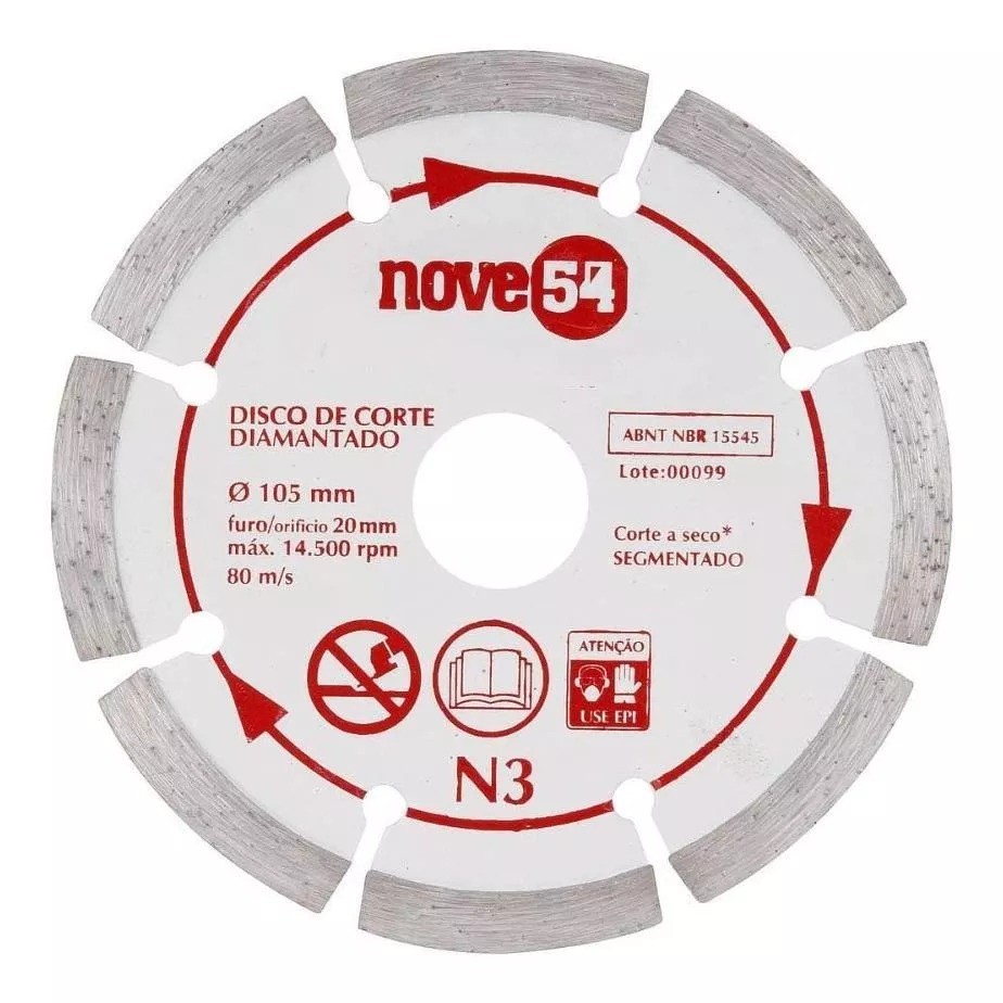 Disco de Corte Diamantado Para Mármore Pedra 105MM N3 Nove-54 Vonder ...