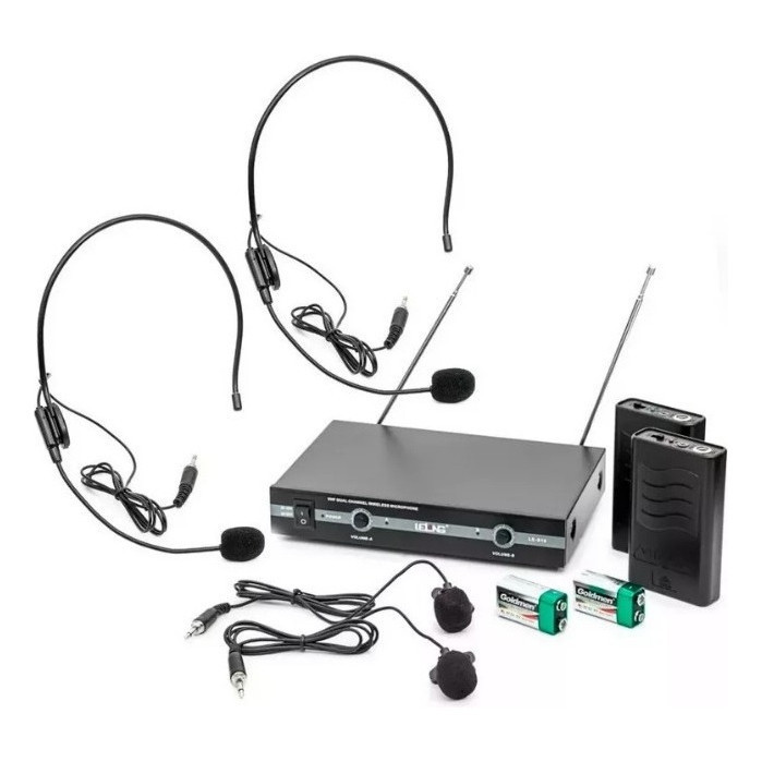 Kit Microfone Vhf Sem Fio Auricular Cabeça Headset Lapela
