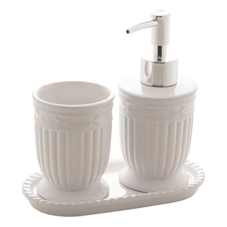 LYOR - Conj. 3 Peças Para Banheiro Lyor Greece Branco e Prata