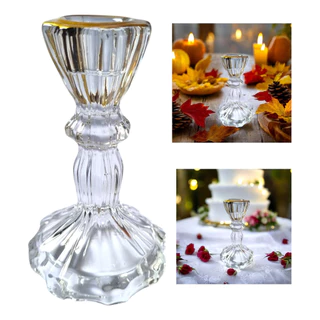 Castiçal De Vidro Candelabro Decorativo Alto Brilho com Detalhe Dourado na Borda Resistente e Chique