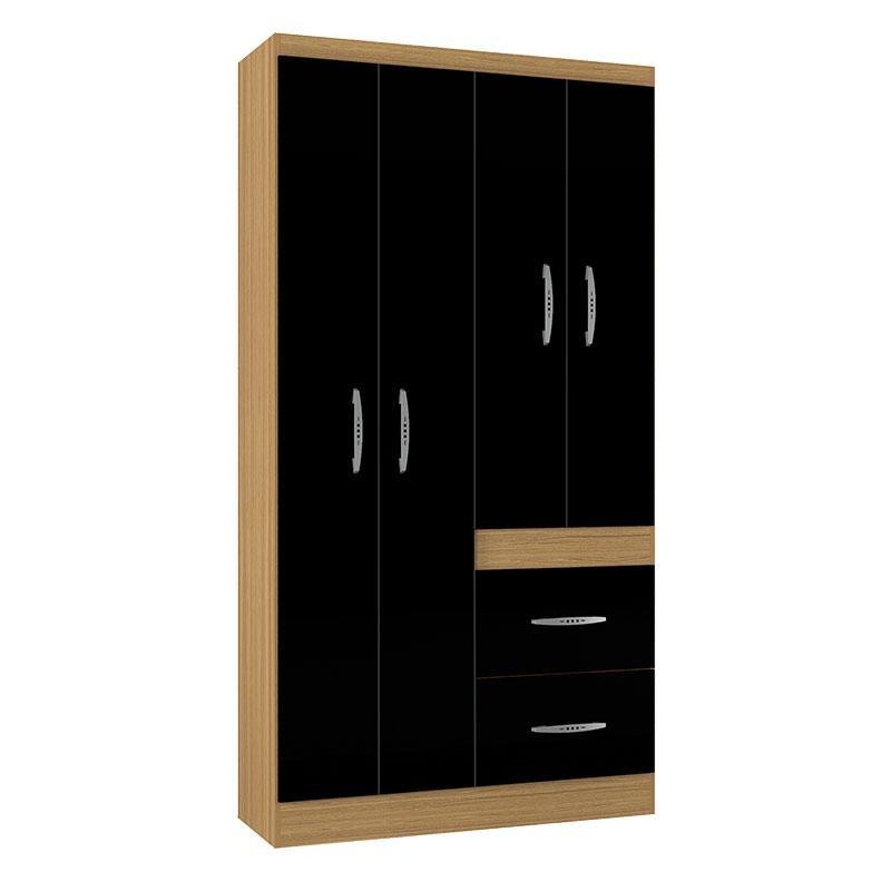 Guarda Roupa Solteiro Milão 4 Portas Damasco Preto – Poquema