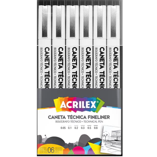 CANETA TECNICA FINELINER ACRILEX 6 UNIDADES PONTILHISMO
