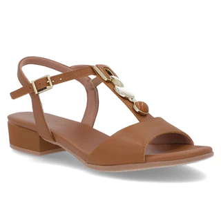 Sandália em Couro Salto Bloco Caramelo Feminina AI27014002 - Usaflex em Oferta na Shopee