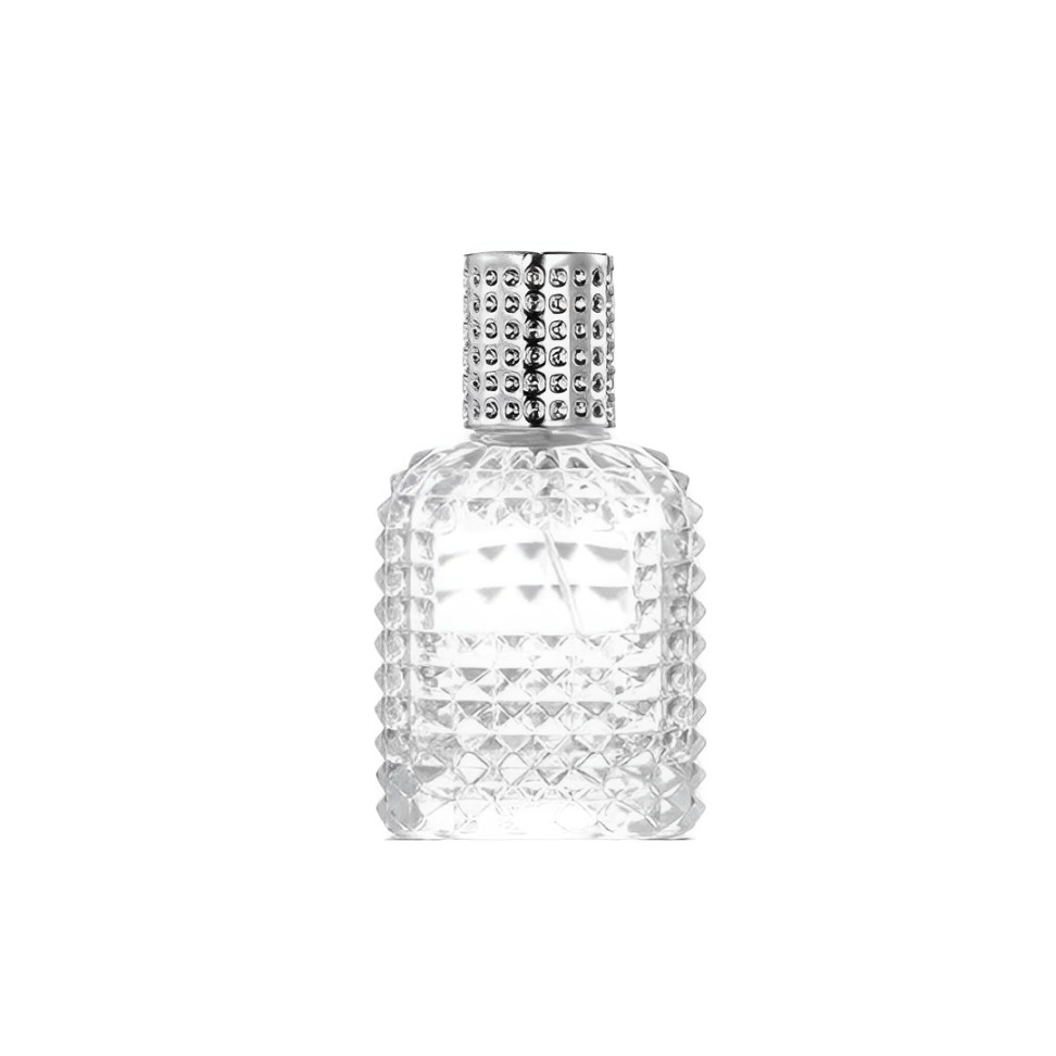 Grand Flacon De Parfum Décoratif Plat - Argent, Strass Et Paillettes (neuf)