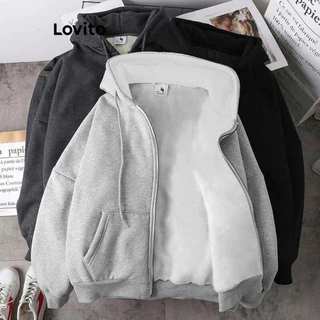 Lovito Casaco casual com zíper liso para mulheres LNL67083