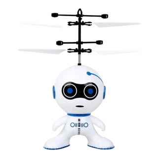 Robô Voador Infantil Branco Mini Drone Divertido Voa sensor led