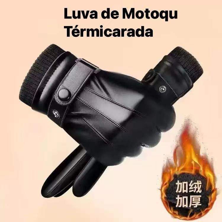 Luva de Couro Motoqueiro Térmica Forrada Touch Screen Impermeável