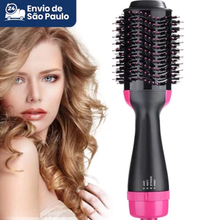 Escova Secadora Elétrica Alisadora Cabelo Prancha Multiuso Ondula Alisa Seca 3 em 1 110V Com Inmetro Original + Garantia