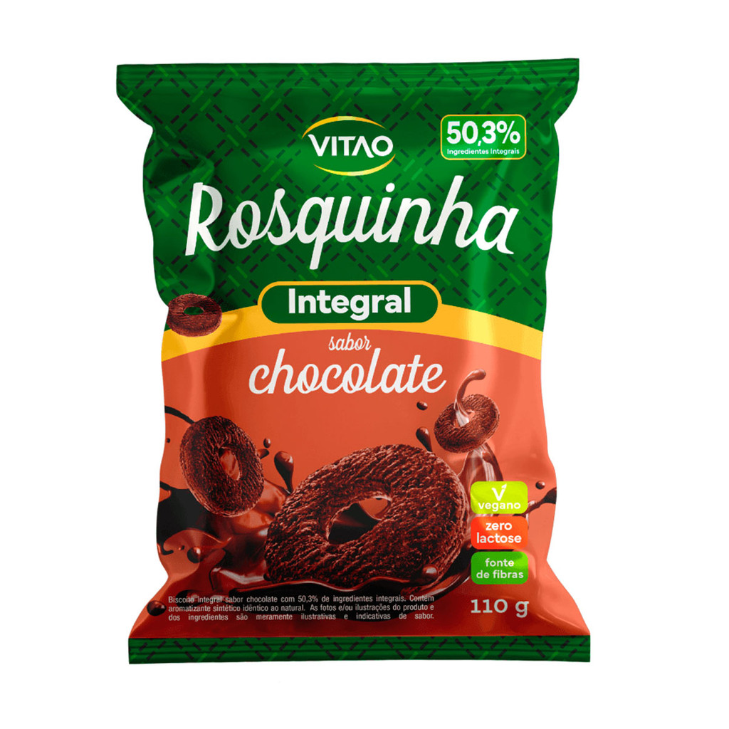 Rosquinha Integral Sabor Chocolate Zero Lactose Vegano 110g Vitao ...