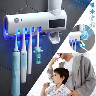 Dispenser Automático de Pasta de Dente Com Suporte Para Escovas e Esterilizador UV-Higiene e Organização Para o Banheiro em Oferta na Shopee