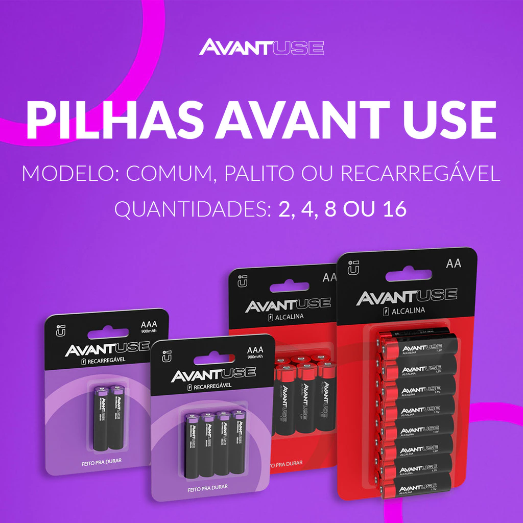 Kit 4, 8 ou 16 Pilhas Recarregável ou Alcalina AA Comum ou AAA Palito 1.5V Avant Use