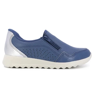 Tênis em Couro com Zíper Azul Feminino AK2602 - Usaflex em Oferta na Shopee
