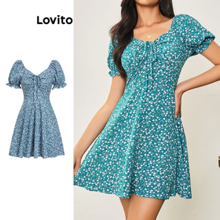 Lovito Casual Vestido Feminino Floral com Zíper LBA05078 (Multicolorido)