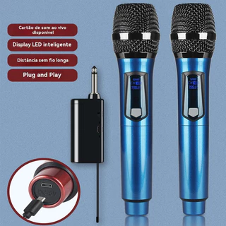 Microfones Sem Fio Profissional UHF com LED e Receptor de Alta Qualidade