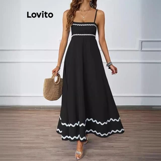 Lovito Vestido elegante liso e contrastante para mulheres LNL74144