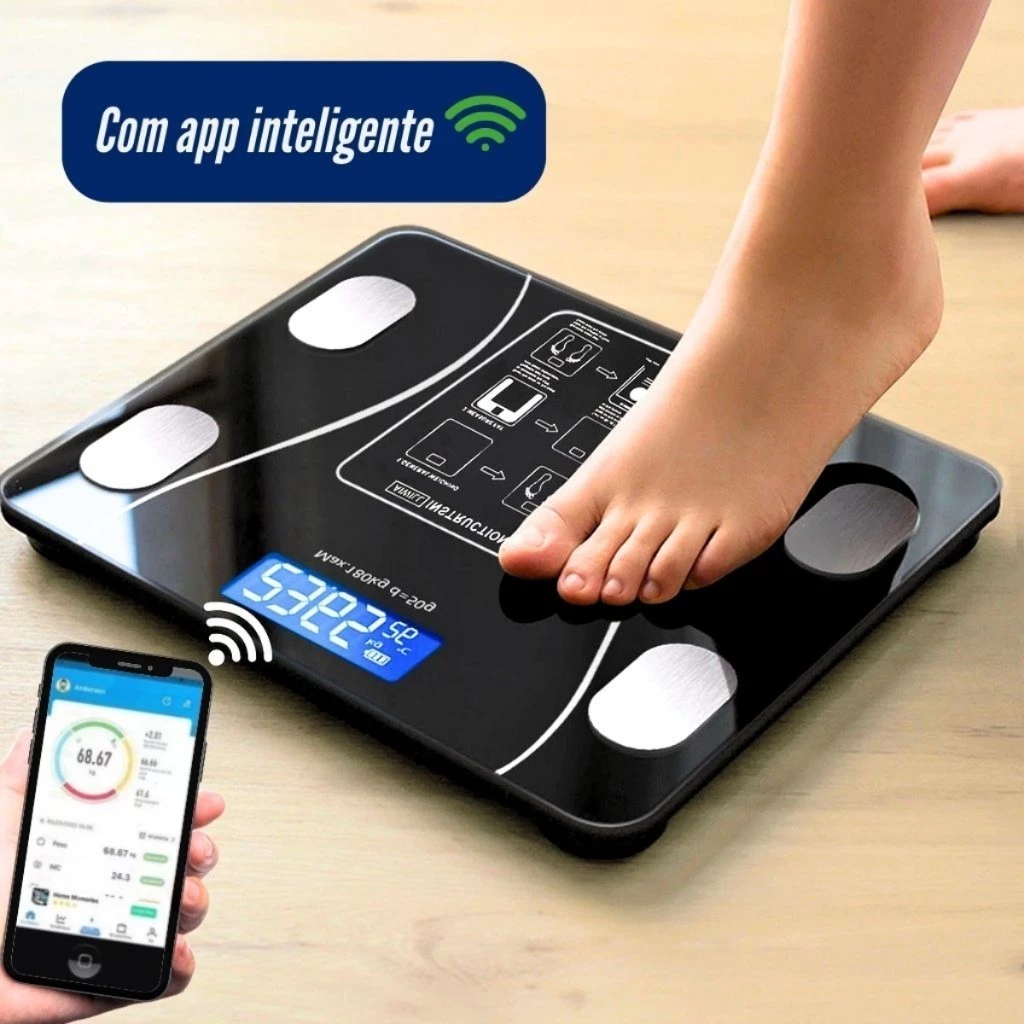Balança Digital Inteligente: Medidor Corporal por Bioimpedância - Analisa Gordura, Massa Muscular, Peso até 180kg — foto 3