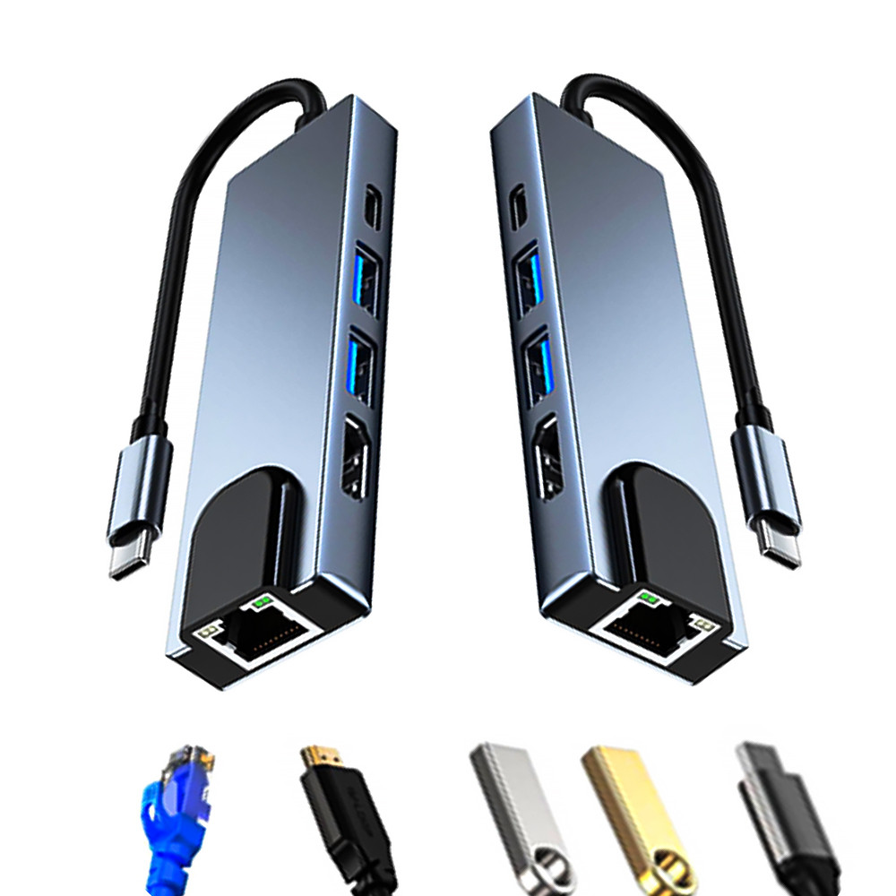 2 Hubs USB-C 5 Em 1 Com HDMI, Ethernet RJ45 E USB 3.0 - Kit Com 2 ...