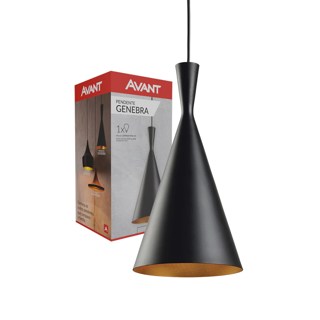 Luminaria Pendente Led Genebra Aço E27 Preto Fosco Avant