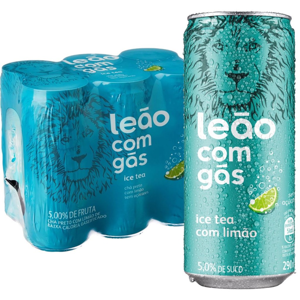 Pack 6un Chá Leão com Gás Ice Tea com Limao lata 290ml Zero Glúten Chá ...