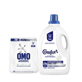 Kit Perfect White Lava Roupas Omo 4kg + Amaciante Comfort 5L em Oferta na Shopee