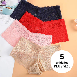 Kit 5 Calcinhas Plus Size Caleçon Lingerie Tanga Shortinho Renda Feminino Calesson Sexy Lingerie em Oferta na Shopee
