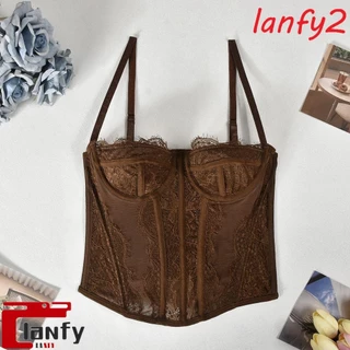 LANFY Camisola De Renda , Espartilho Oca Transparente , Regata Streetwear Sem Mangas , Tops Curtos Primavera Verão