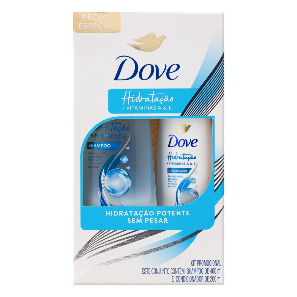 Kit Dove Shampoo 400ml + Condicionador 200ml Hidratacao Vitaminas A E ...