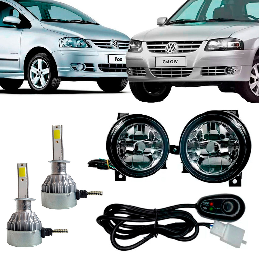 Kit Farol de Milha Gol G4 Fox 2003 à 2009 + Par Lâmpadas Super Led Nano ...