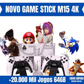 2025 NOVO Vídeo Game Stick M15 Pro 4k 64gb Hdmi Com 2 Controles Se Fio +20mil Jogos
